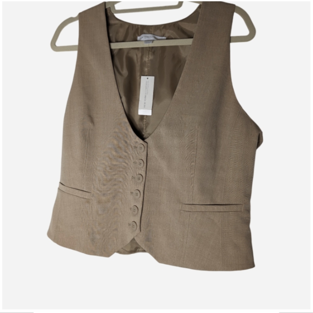 New York & Company Taupe Button-Front Vest NWT